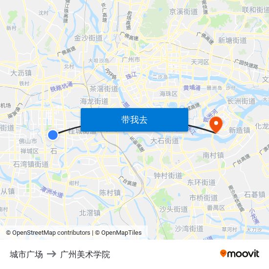 城市广场 to 广州美术学院 map