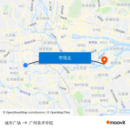 城市广场 to 广州美术学院 map