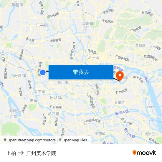 上柏 to 广州美术学院 map