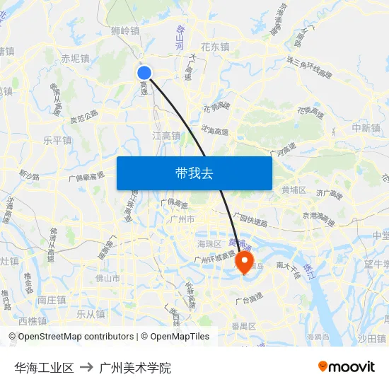 华海工业区 to 广州美术学院 map