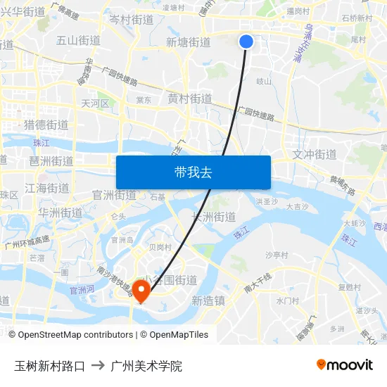 玉树新村路口 to 广州美术学院 map