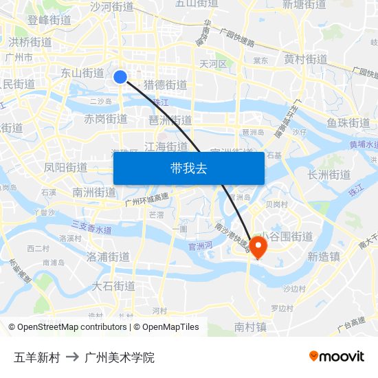 五羊新村 to 广州美术学院 map