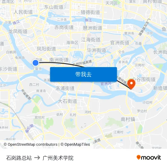 石岗路总站 to 广州美术学院 map
