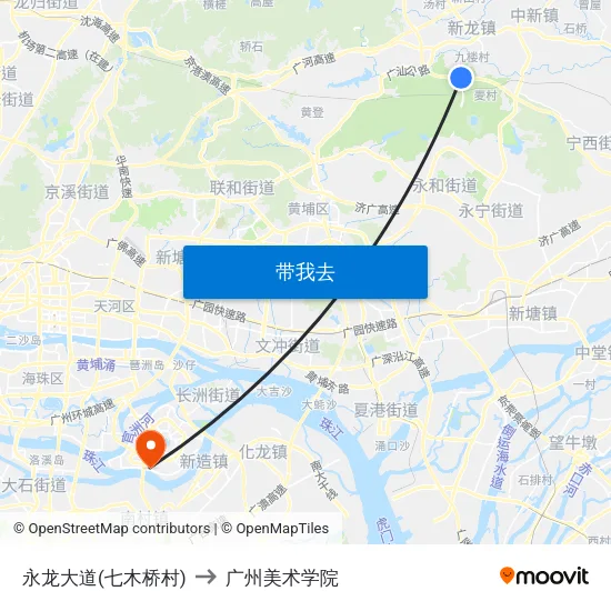 永龙大道(七木桥村) to 广州美术学院 map