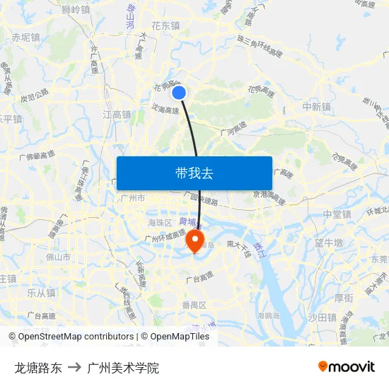 龙塘路东 to 广州美术学院 map