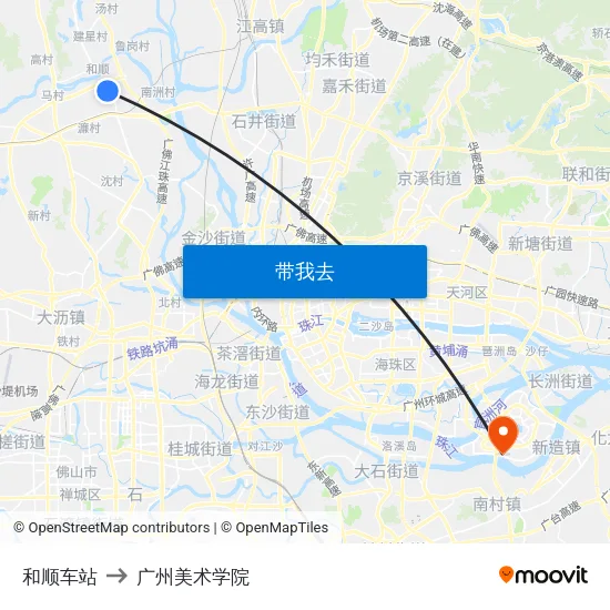 和顺车站 to 广州美术学院 map
