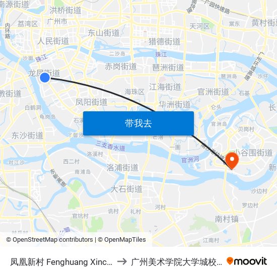 凤凰新村 Fenghuang Xincun to 广州美术学院大学城校区 map