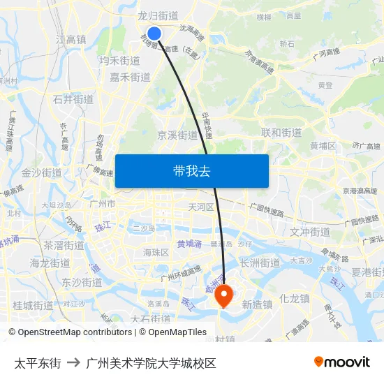 太平东街 to 广州美术学院大学城校区 map