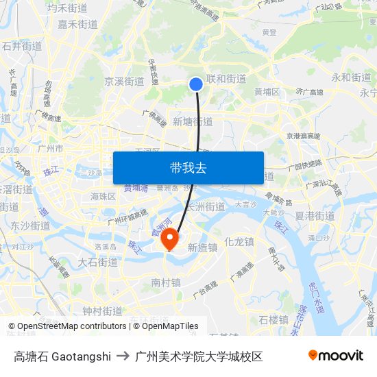 高塘石 Gaotangshi to 广州美术学院大学城校区 map