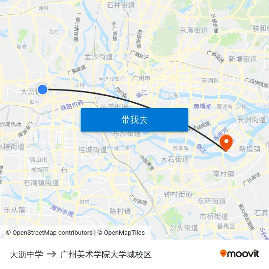 大沥中学 to 广州美术学院大学城校区 map