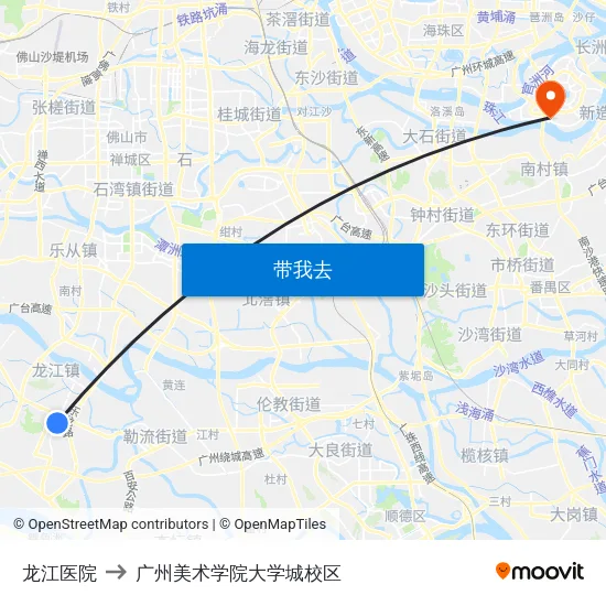 龙江医院 to 广州美术学院大学城校区 map