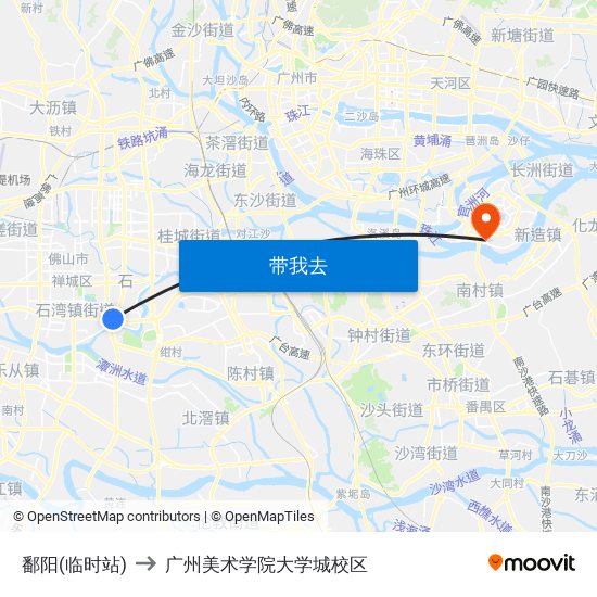 鄱阳(临时站) to 广州美术学院大学城校区 map