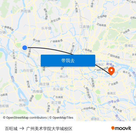 百旺城 to 广州美术学院大学城校区 map