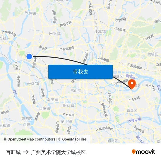 百旺城 to 广州美术学院大学城校区 map