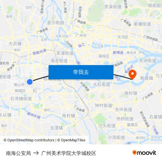 南海公安局 to 广州美术学院大学城校区 map