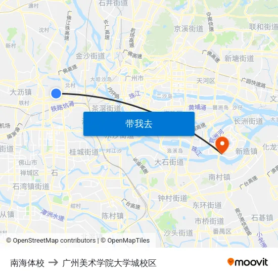 南海体校 to 广州美术学院大学城校区 map