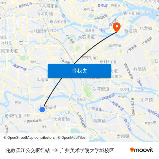 伦教滨江公交枢纽站 to 广州美术学院大学城校区 map