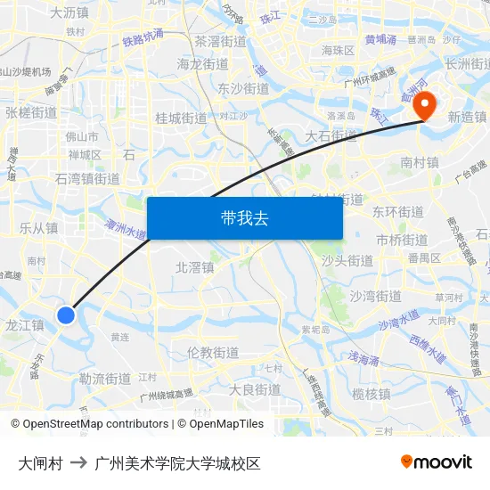 大闸村 to 广州美术学院大学城校区 map