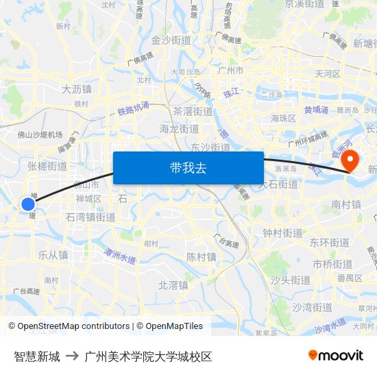 智慧新城 to 广州美术学院大学城校区 map