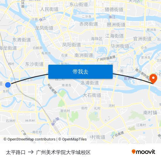 太平路口 to 广州美术学院大学城校区 map