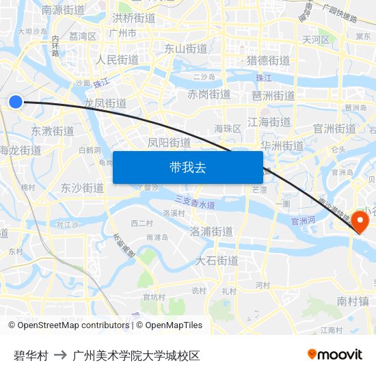 碧华村 to 广州美术学院大学城校区 map