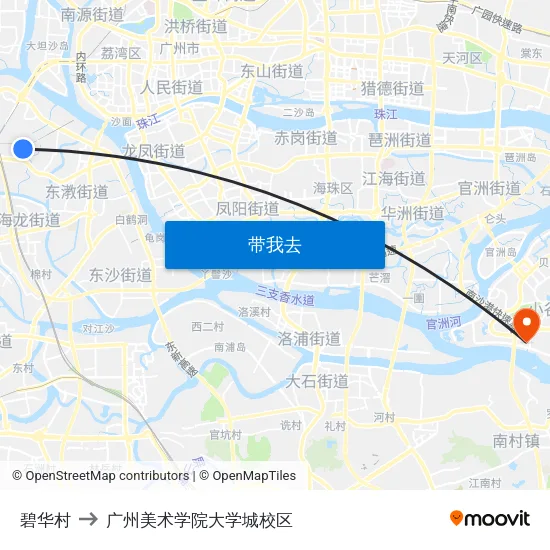 碧华村 to 广州美术学院大学城校区 map