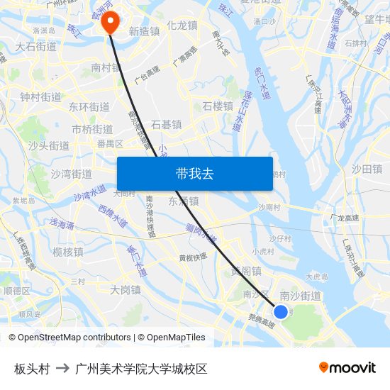 板头村 to 广州美术学院大学城校区 map