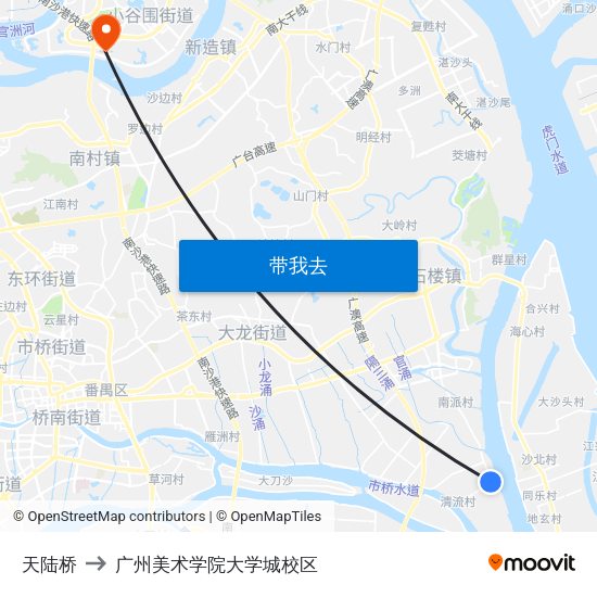 天陆桥 to 广州美术学院大学城校区 map