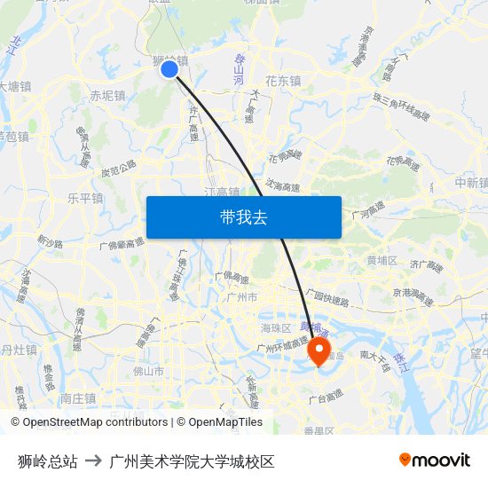 狮岭总站 to 广州美术学院大学城校区 map