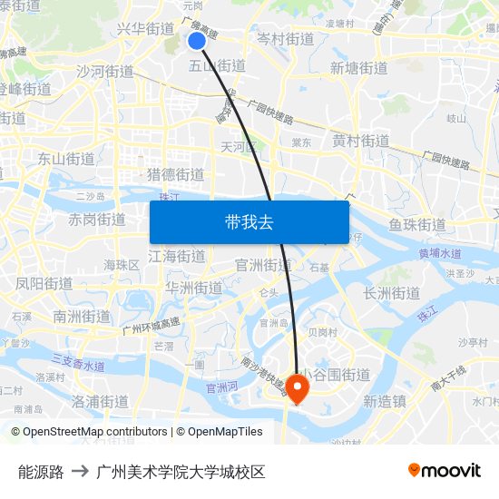 能源路 to 广州美术学院大学城校区 map