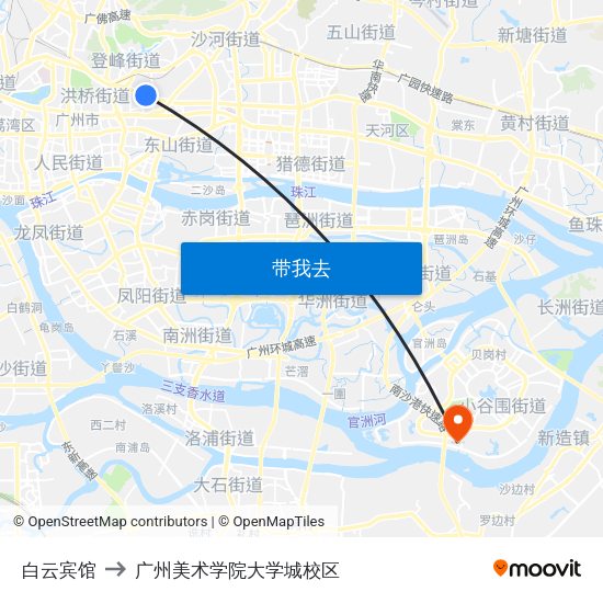 白云宾馆 to 广州美术学院大学城校区 map