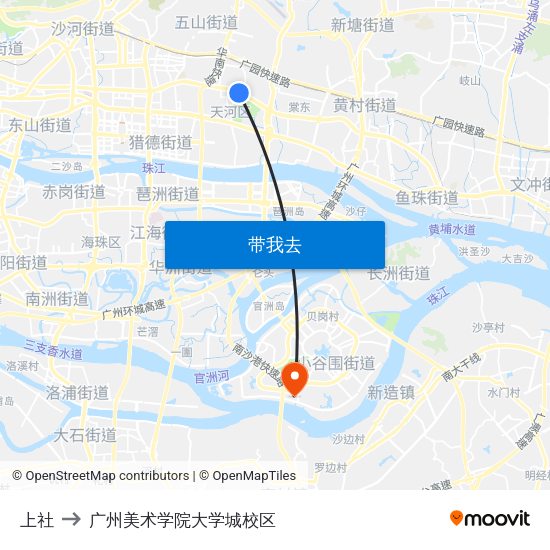 上社 to 广州美术学院大学城校区 map
