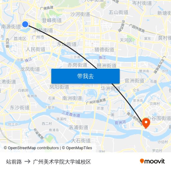 站前路 to 广州美术学院大学城校区 map