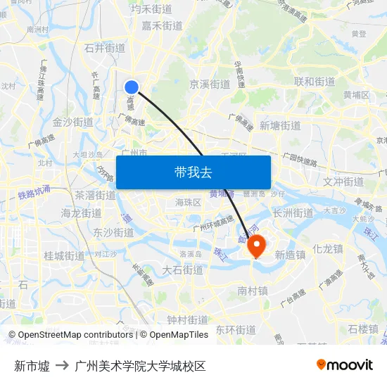 新市墟 to 广州美术学院大学城校区 map