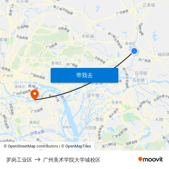 罗岗工业区 to 广州美术学院大学城校区 map