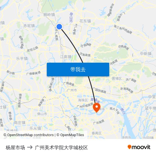 杨屋市场 to 广州美术学院大学城校区 map
