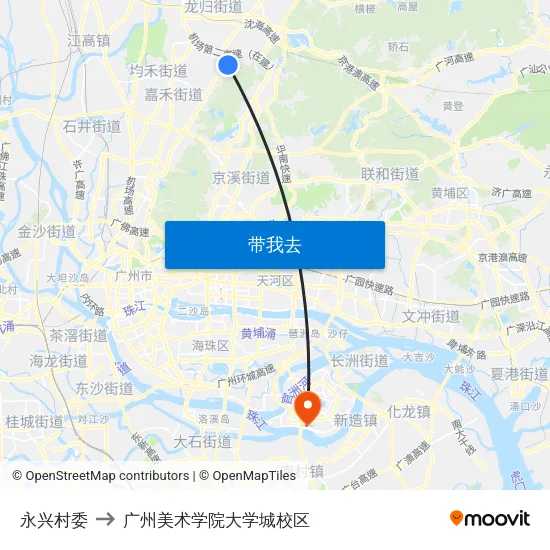 永兴村委 to 广州美术学院大学城校区 map