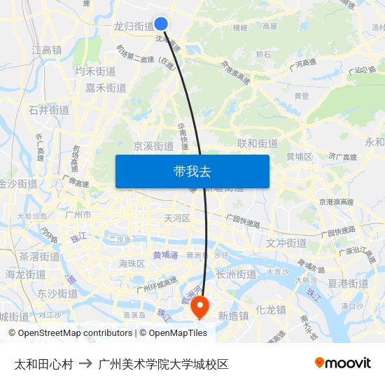 太和田心村 to 广州美术学院大学城校区 map