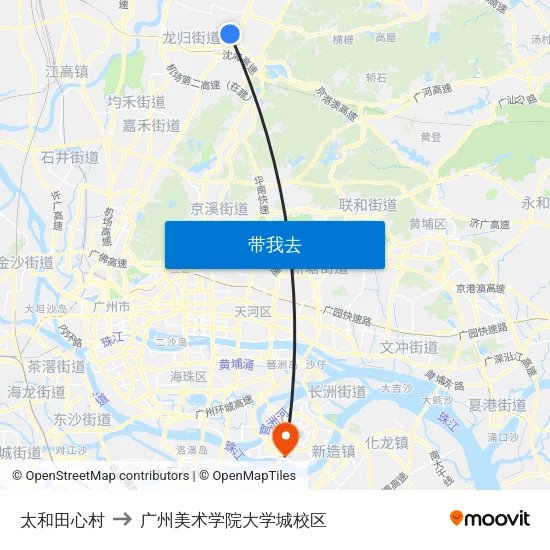 太和田心村 to 广州美术学院大学城校区 map