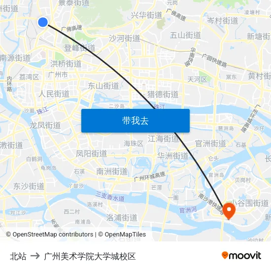 北站 to 广州美术学院大学城校区 map
