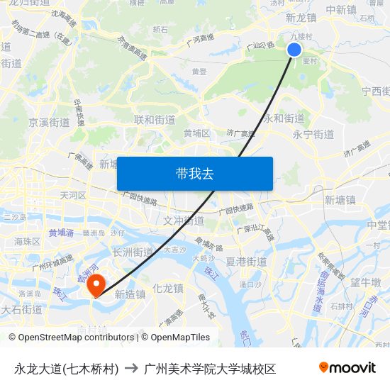 永龙大道(七木桥村) to 广州美术学院大学城校区 map