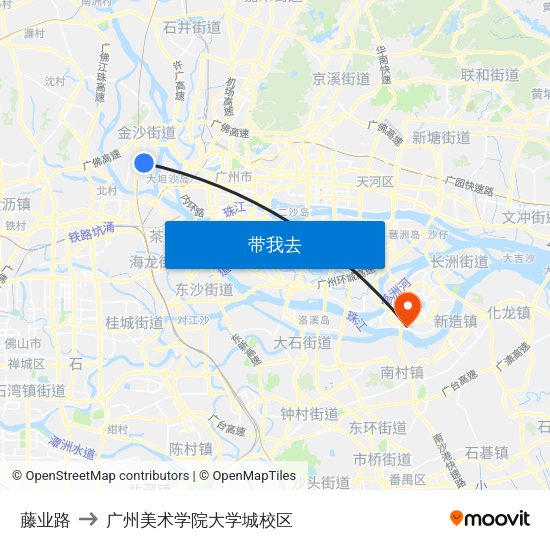 藤业路 to 广州美术学院大学城校区 map