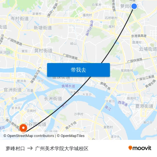 萝峰村口 to 广州美术学院大学城校区 map