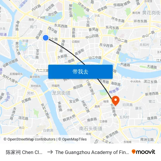 陈家祠 Chen Clan Academy to The Guangzhou Academy of Fine Arts 广州美术学院 map
