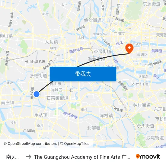 南风古灶 to The Guangzhou Academy of Fine Arts 广州美术学院 map