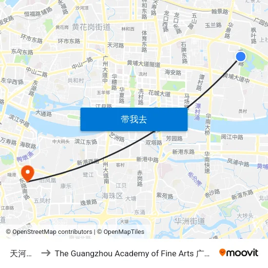 天河公园 to The Guangzhou Academy of Fine Arts 广州美术学院 map