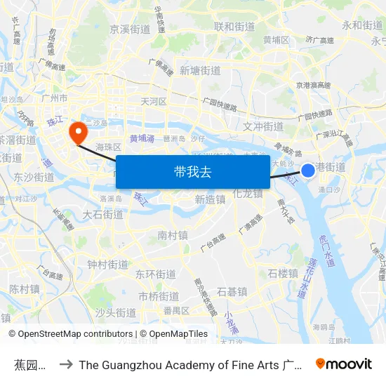 蕉园路西 to The Guangzhou Academy of Fine Arts 广州美术学院 map