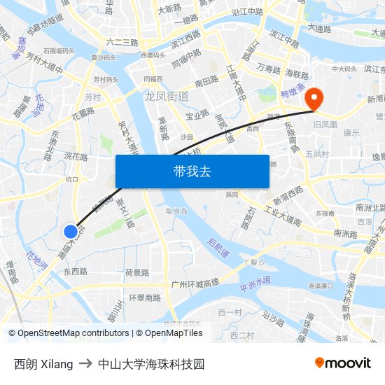 西朗 Xilang to 中山大学海珠科技园 map