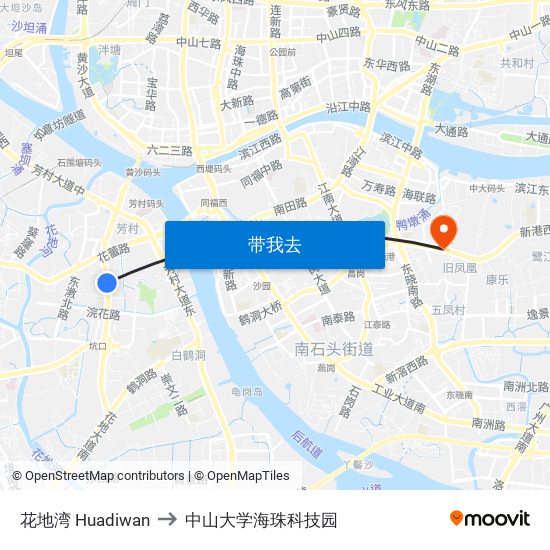 花地湾 Huadiwan to 中山大学海珠科技园 map