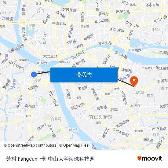 芳村 Fangcun to 中山大学海珠科技园 map
